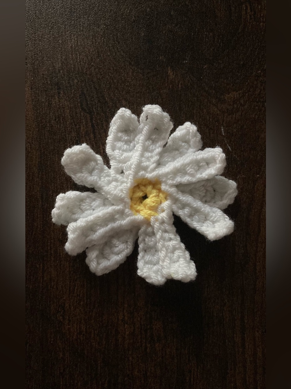 Crocheted White Daisy Accent with Yellow Center